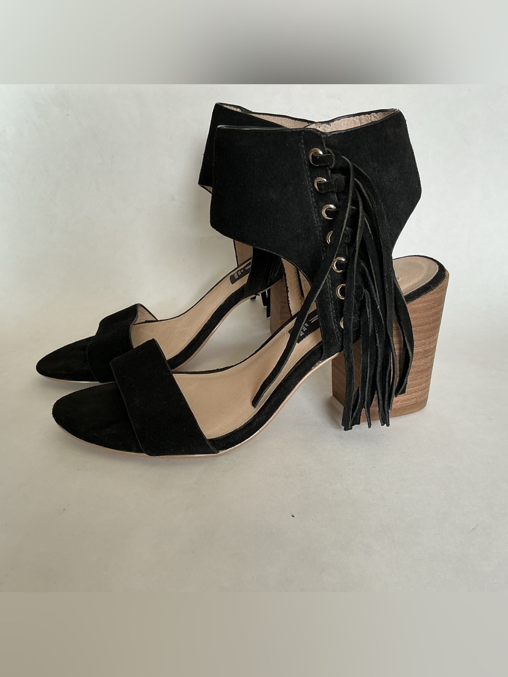Steven By Steve Madden Luisa Black Suede Heels W/ Fringe WORN ONCE